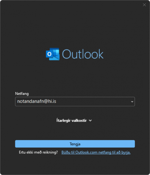 Outlook uppsetning windows 1