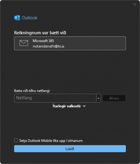 Outlook uppsetning windows 2