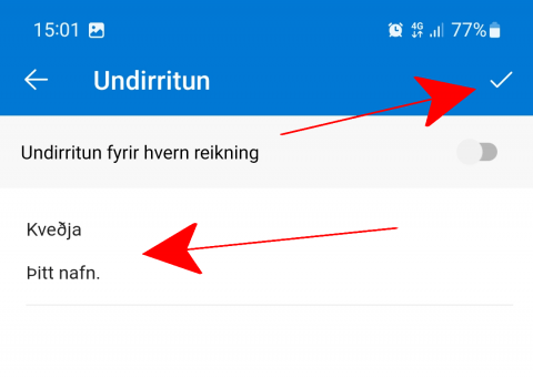 Outlook undirskrift android 4