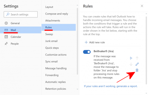 Outlook web delete rule