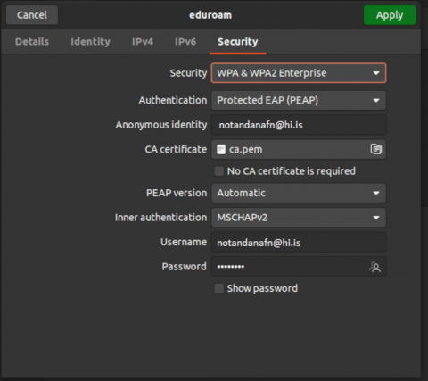 Eduroam Linux