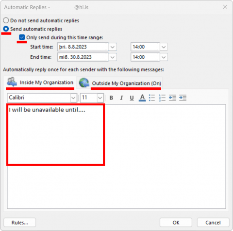 Outlook out of office 2