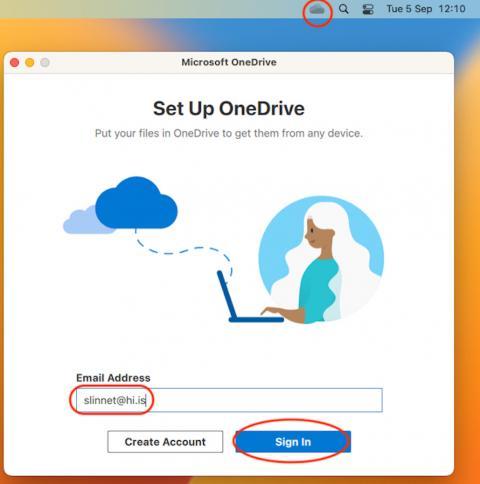 Innskráning í OneDrive