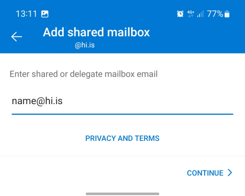 Outlook Android Email shared