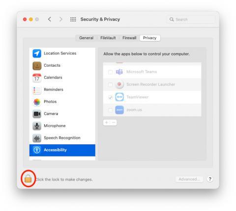 Opna fyrir breytingar í System Preferences