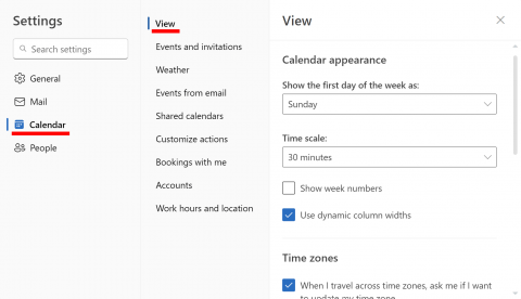 Web outlook layout