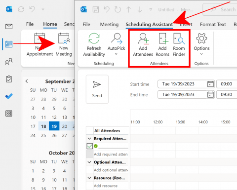 Windows Outlook schedule assistant