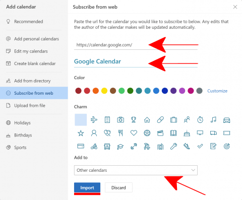 Outlook import web 2