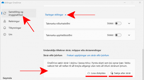 Onedrive geyma á/losa af tæki