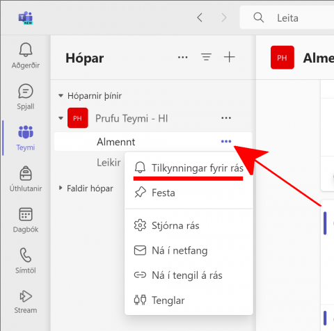 Teams tilkynningar